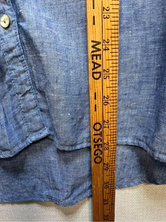 Christian Siriano Womens Button-Up Linen Shirt Medium Blue Chambray Casual Top - Picture 5 of 10